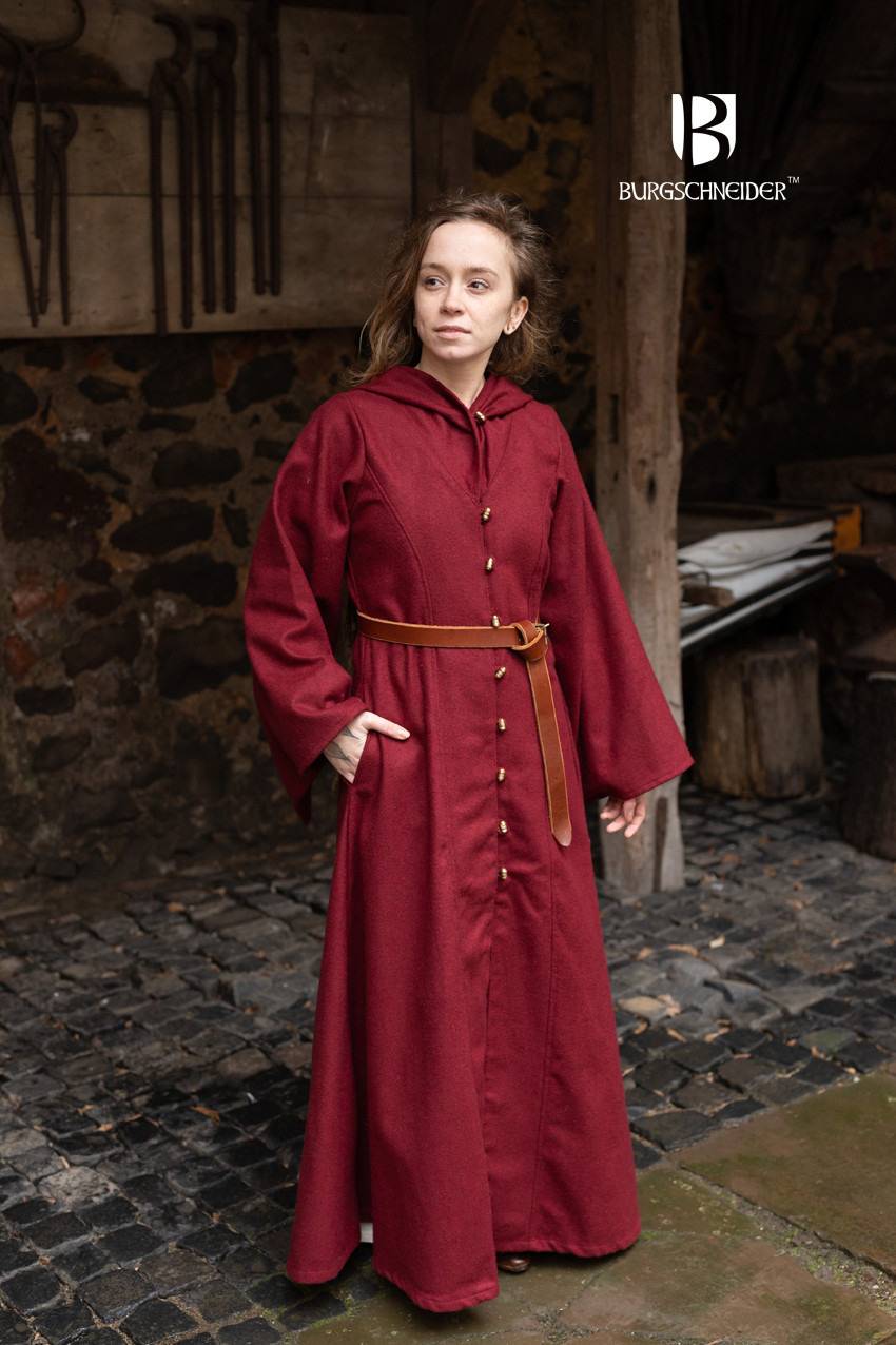 Middeleeuwse Heren/Dames Cape/Mantel Tuala van Wol in de kleur Rood