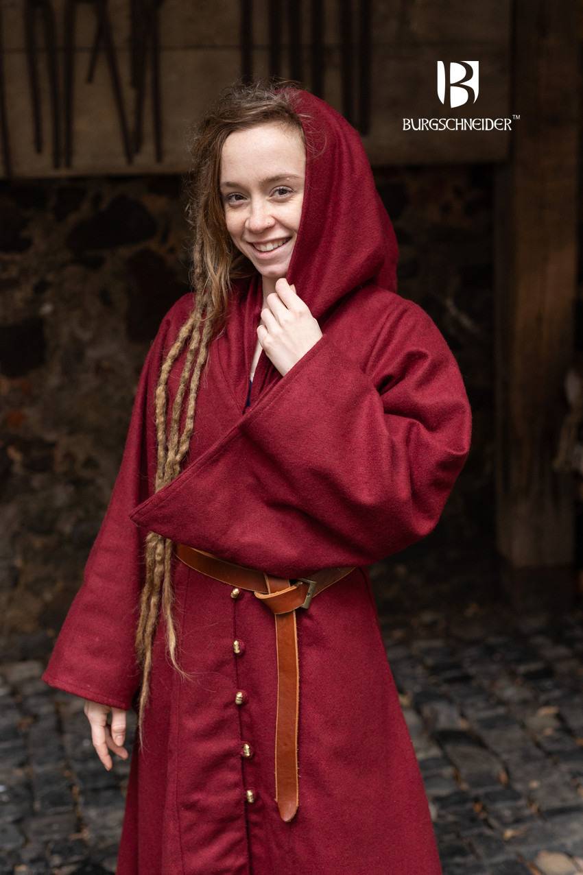 Middeleeuwse Heren/Dames Cape/Mantel Tuala van Wol in de kleur Rood