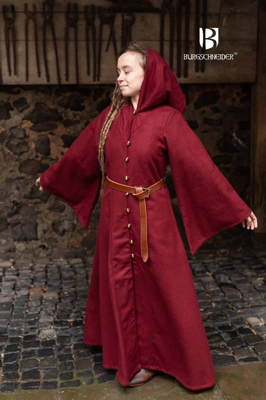 Middeleeuwse Heren/Dames Cape/Mantel Tuala van Wol in de kleur Rood