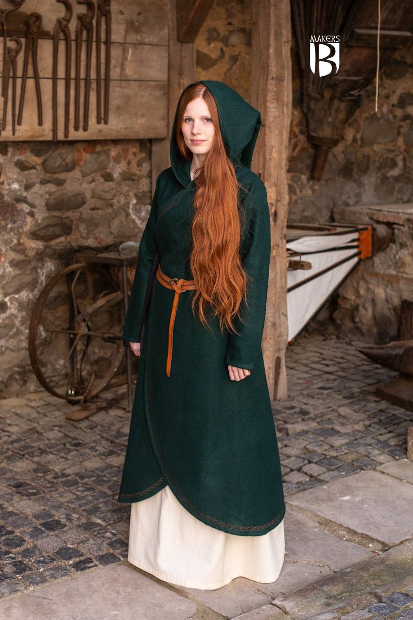 Middeleeuwse Cape/Mantel Enya van Wol in de kleur Groen