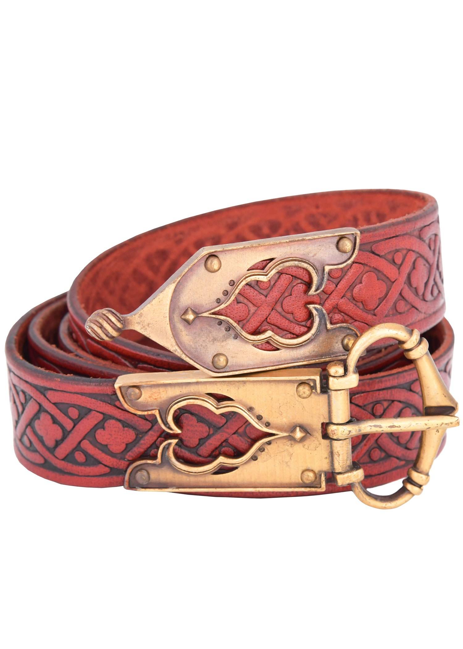 Middeleeuwse leren riem, 13e-15e eeuw, in rood