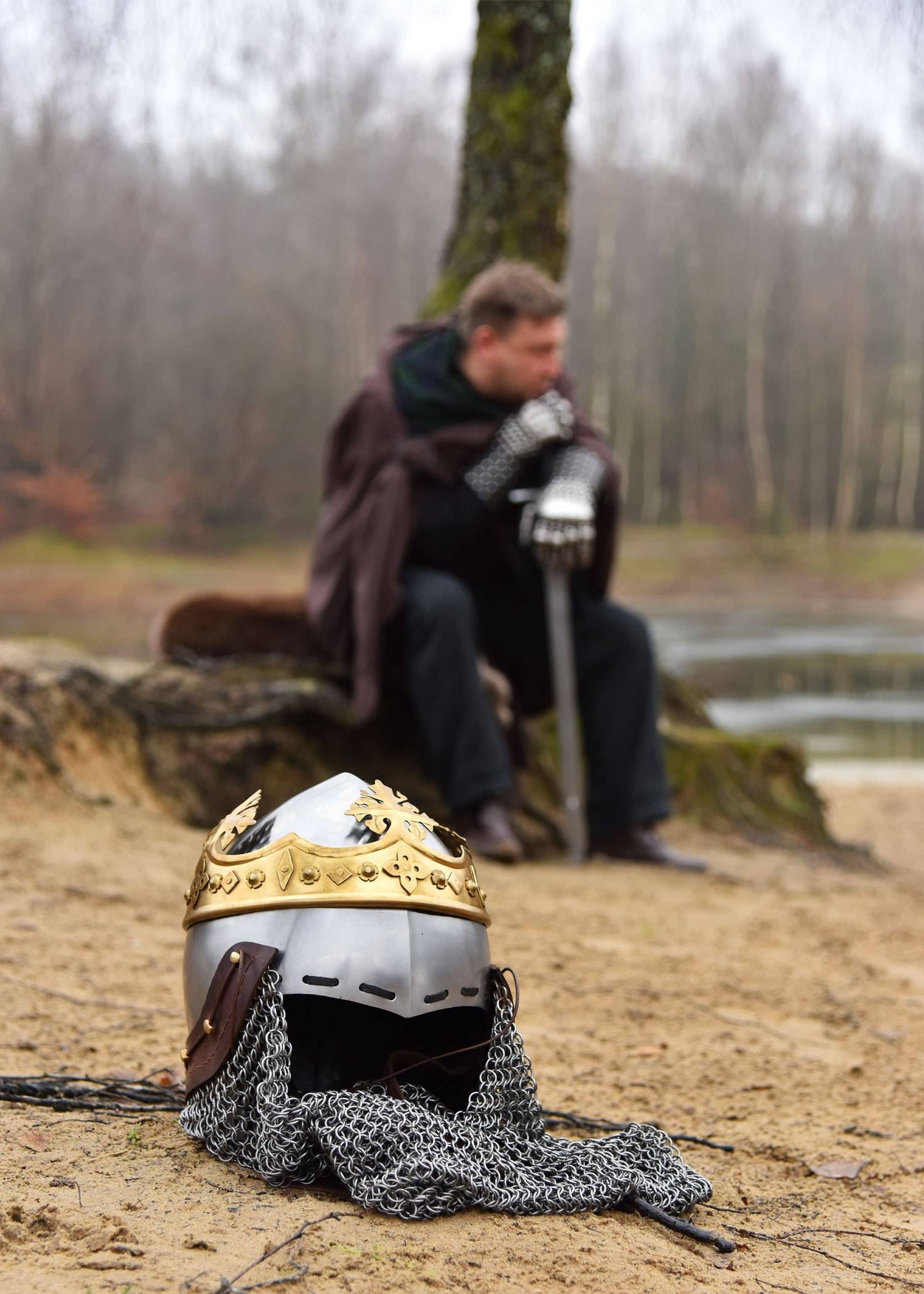 Helm van Robert de Bruce, Middeleeuwse Bascinet met aventail, 1,6 mm staal, 14e-15e eeuws