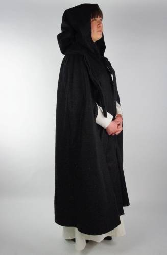 Middeleeuwse Wollen Cape in Zwart, 131 cm
