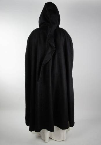 Middeleeuwse Wollen Cape in Zwart, 131 cm