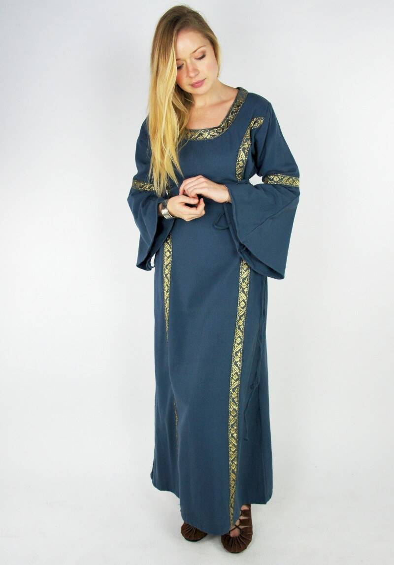 Middeleeuwse jurk met rand in Blauw