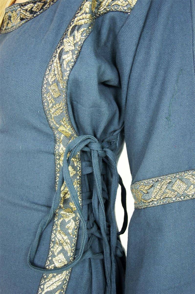 Middeleeuwse jurk met rand in Blauw