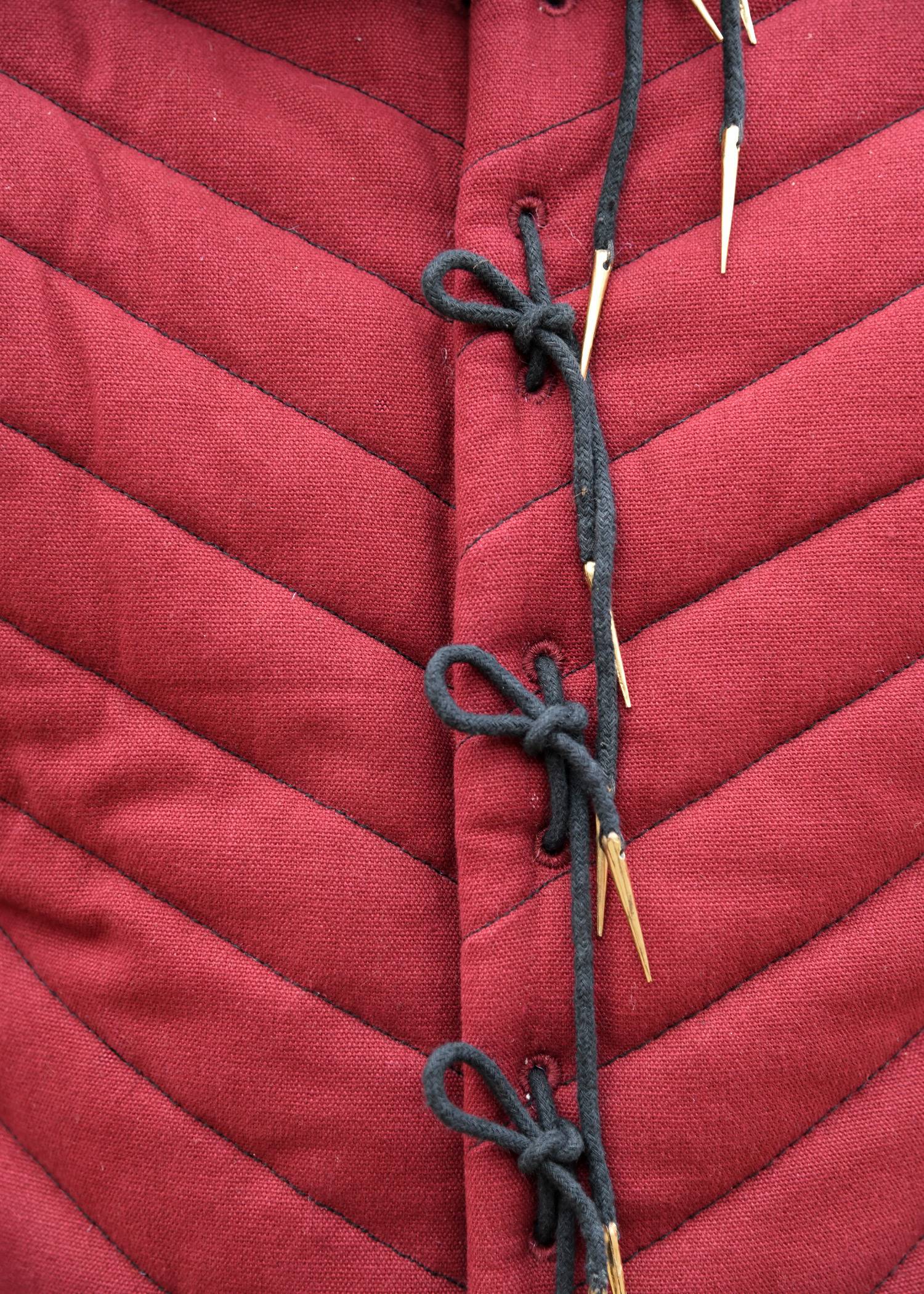 Middeleeuws Gambeson-Aketon-Wambuis met ruches in bordeauxrood/zwart