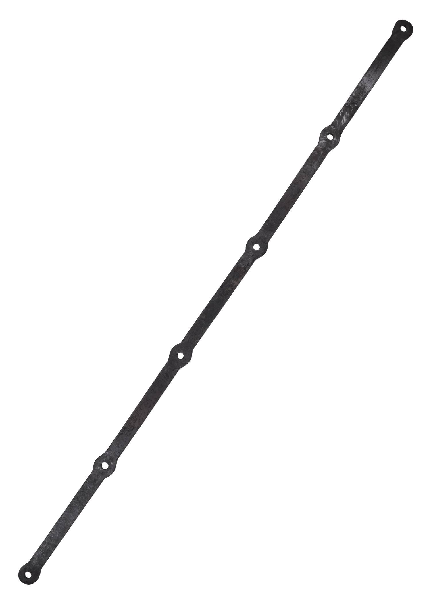 Middeleeuwse rechthoekige kampeeruitrustingsstok met 6 gaten, met de hand gesmeed staal, ca. 150 cm