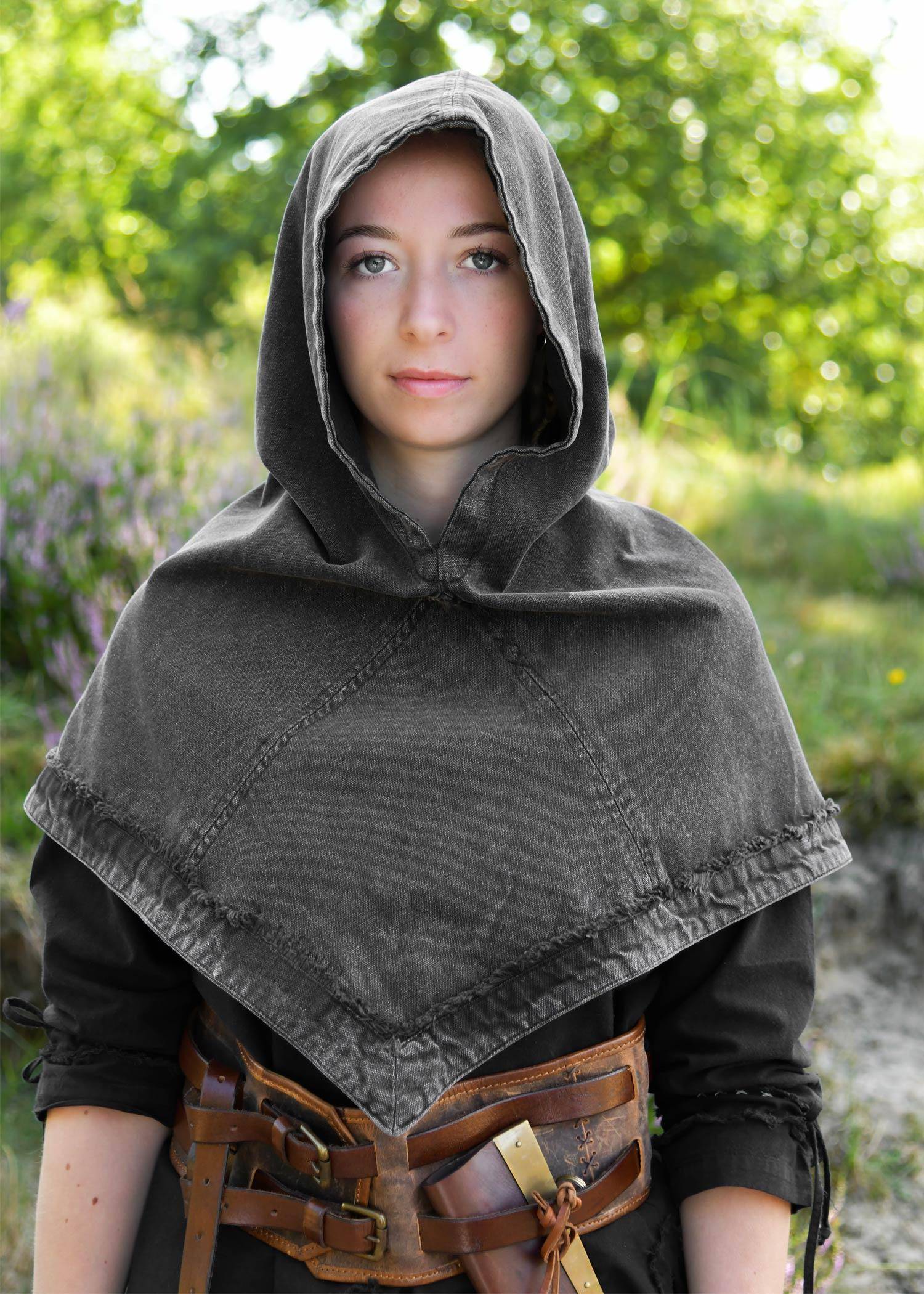 Middeleeuwse Kaproen - Vikingkap met used-look in zwart