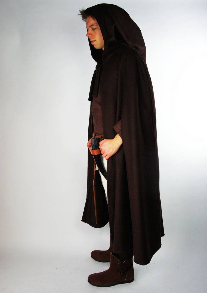 Middeleeuwse Wollen Cape in Bruin, 131 cm