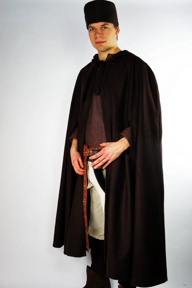 Middeleeuwse Wollen Cape in Bruin, 131 cm