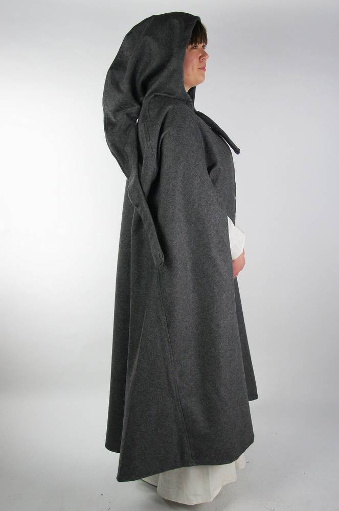 Middeleeuwse Wollen Cape in Grijs, 131 cm