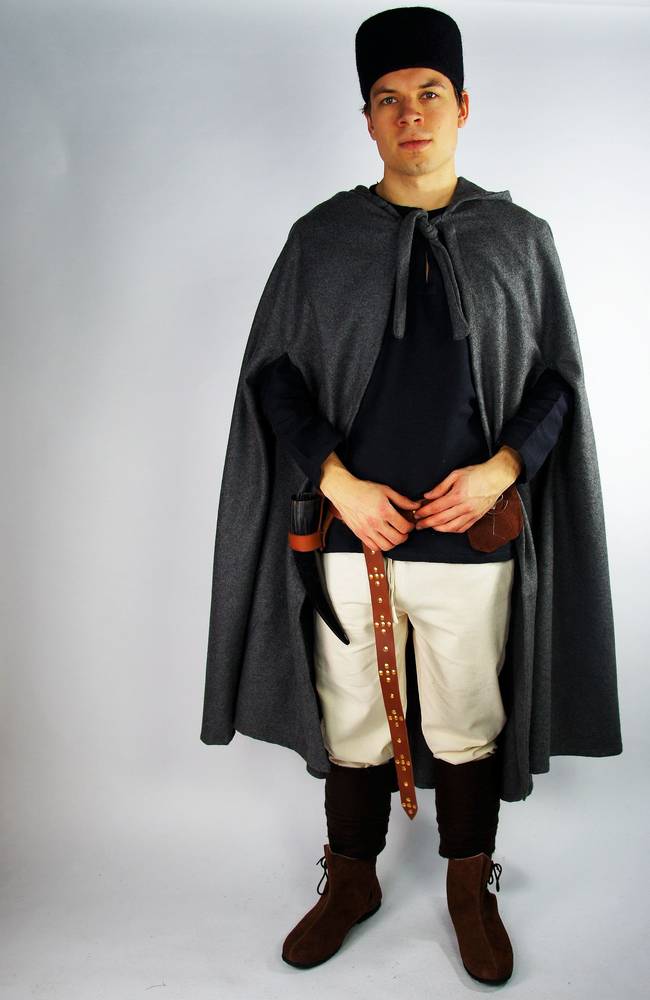 Middeleeuwse Wollen Cape in Grijs, 131 cm
