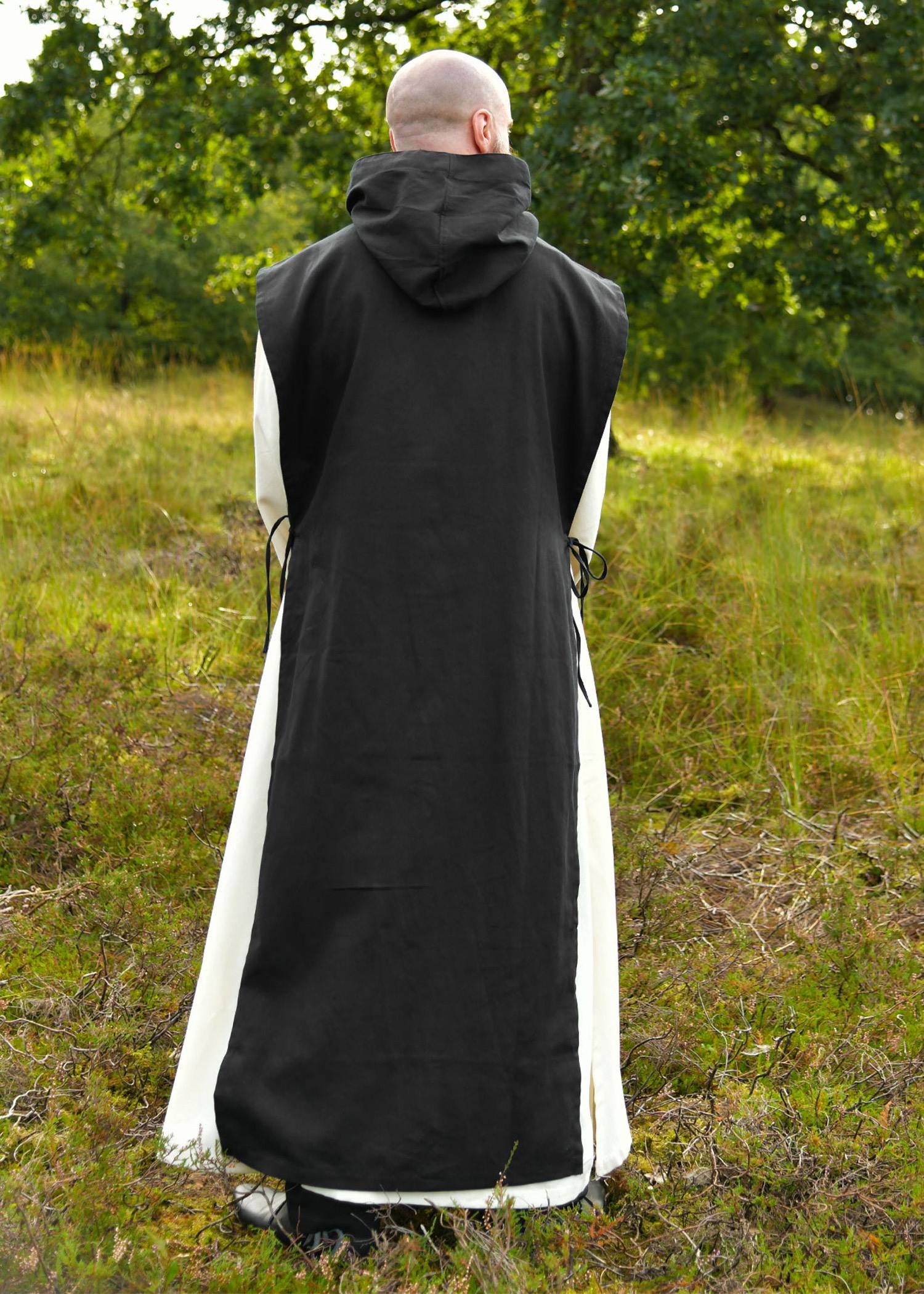Middeleeuwse Monnikspij/Mantel/Habijt, 2-in-1, met scapulier, naturel/zwart