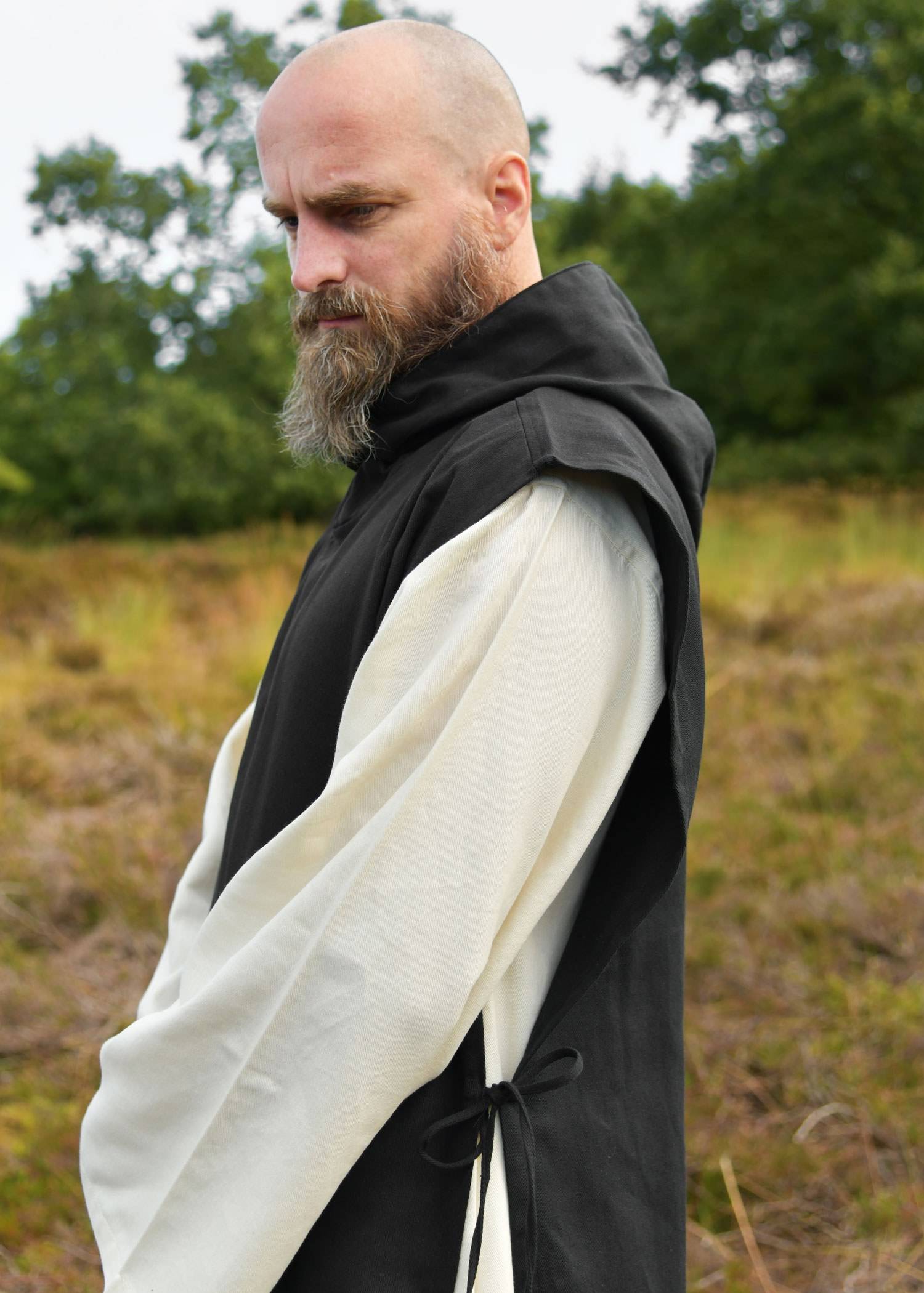 Middeleeuwse Monnikspij/Mantel/Habijt, 2-in-1, met scapulier, naturel/zwart