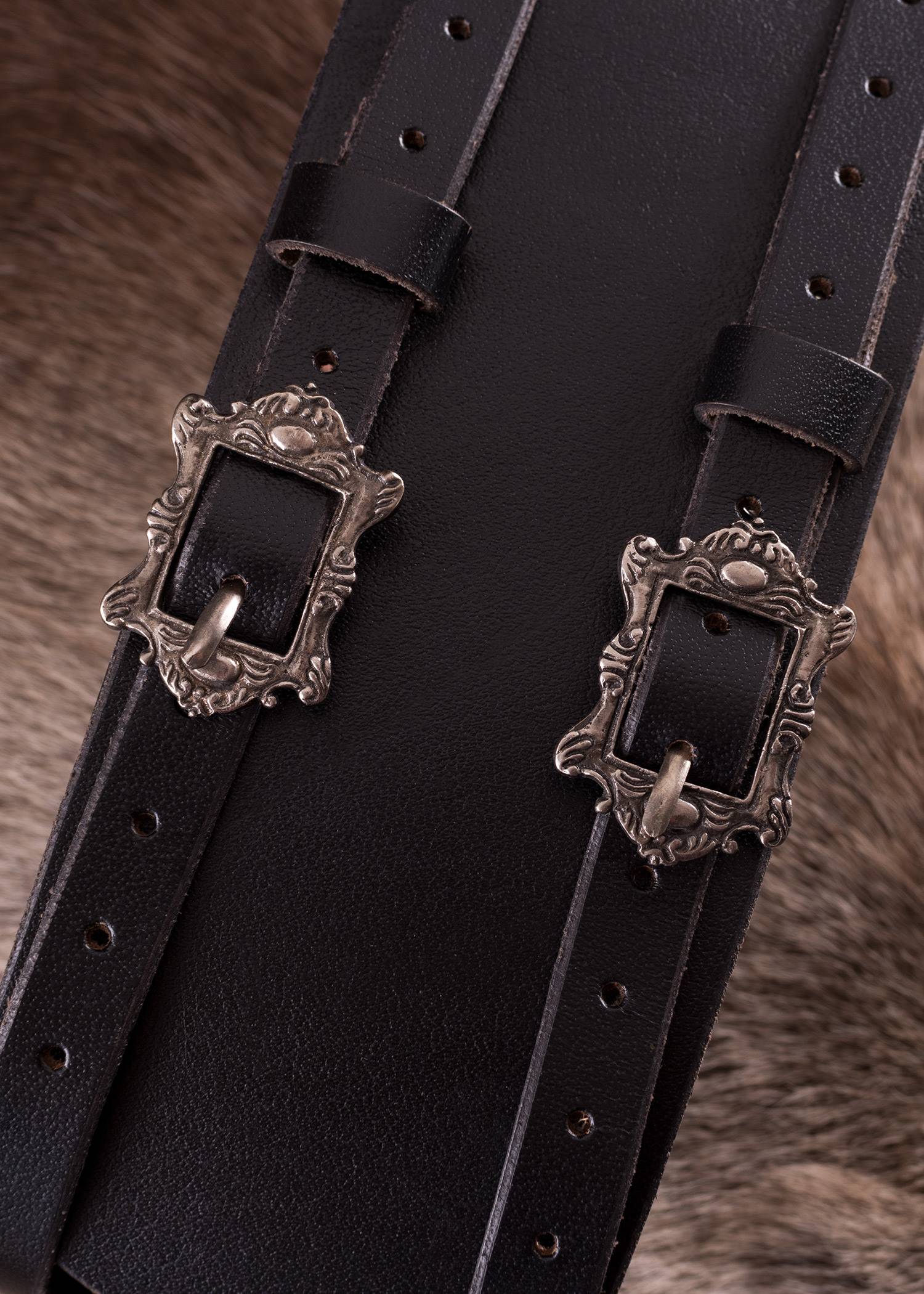 Piratenriem breed model met dubbele messing gesp in zwart
