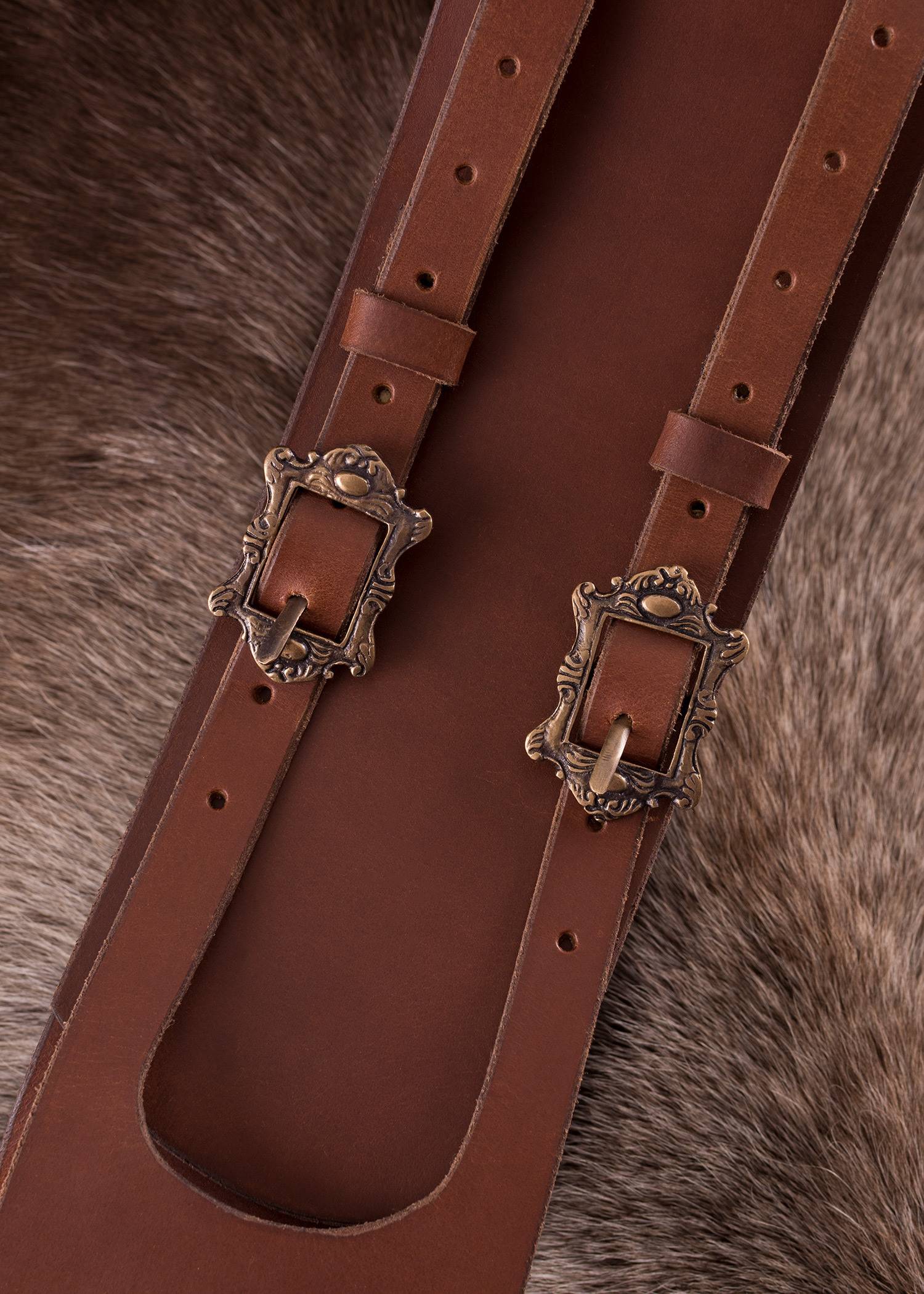 Piratenriem breed model met dubbele messing gesp in Bruin