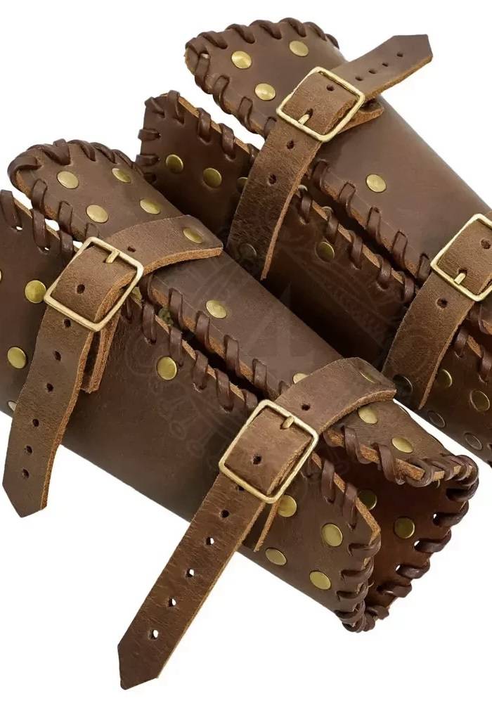 Geklonken leren Polsbeschermers, 17 cm, set