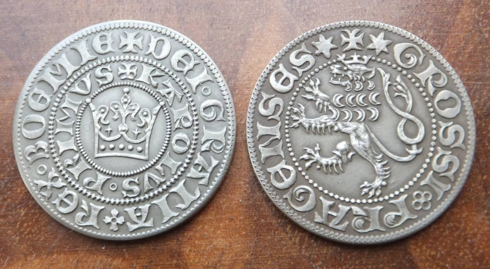 Praagse Groschen van Karel IV met Patina, Replica