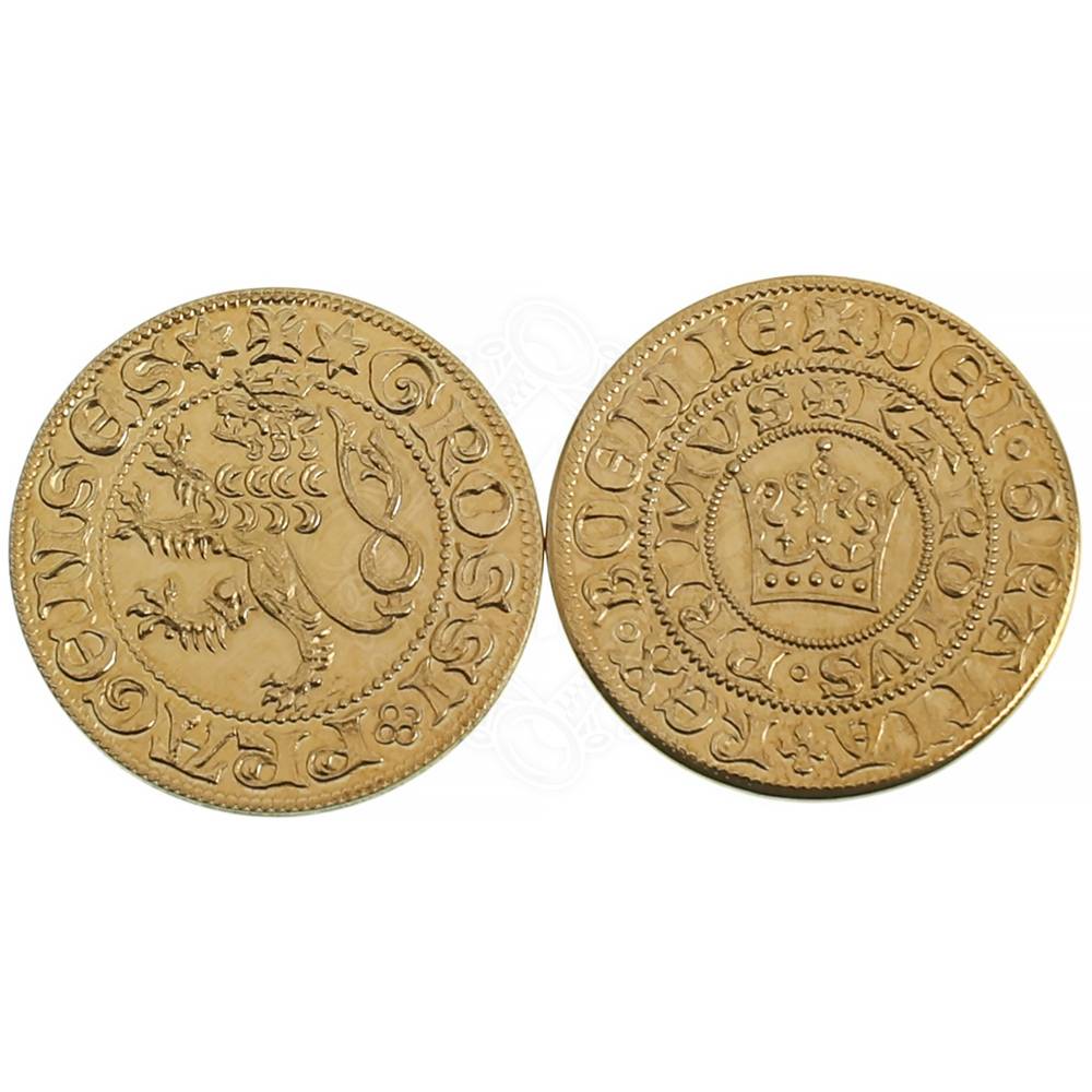 Praagse Groschen van Karel IV, messing, replica van een gouden munt