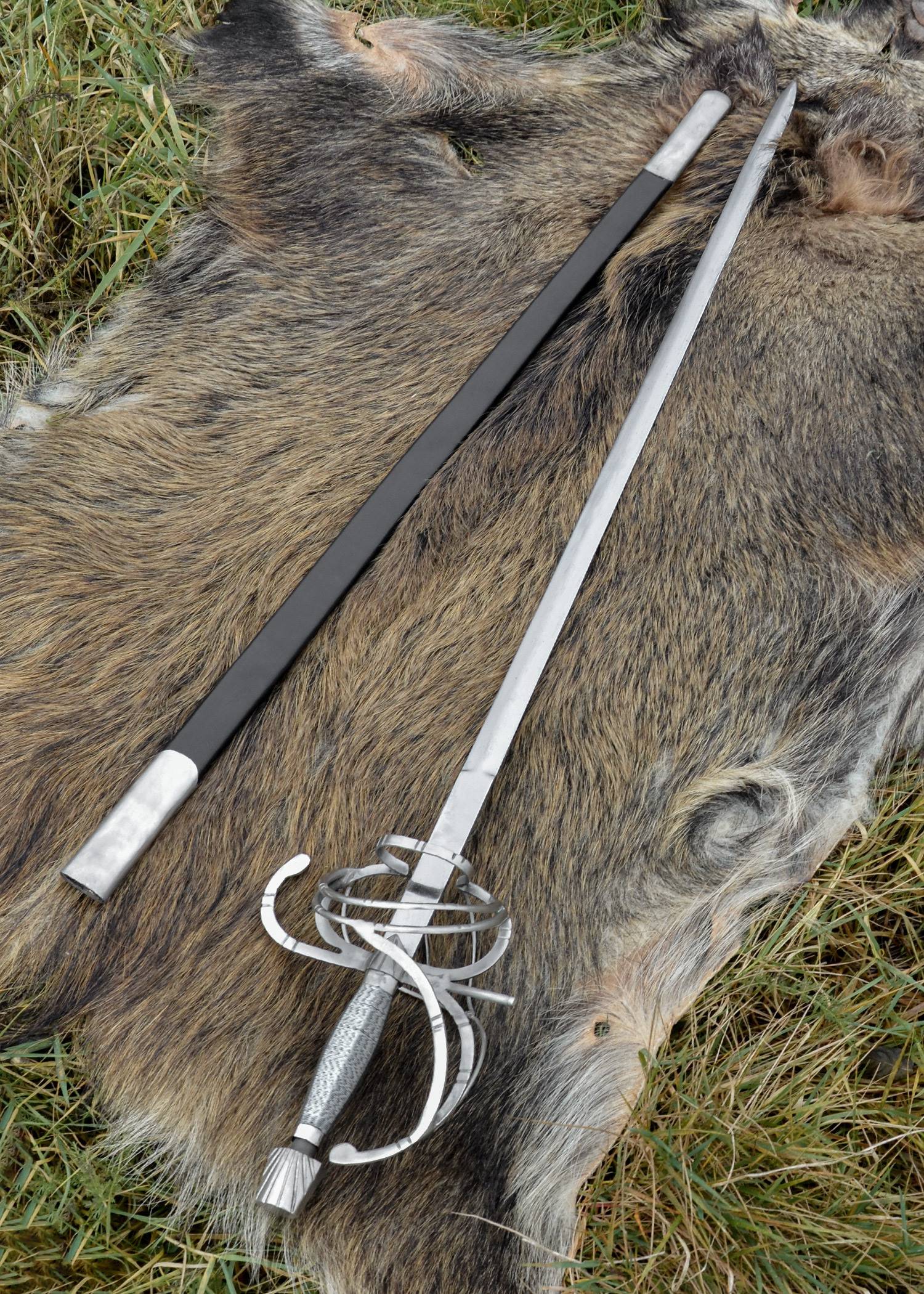 ​Renaissance Rapier mit geschwungenem Parier mit Lederscheide