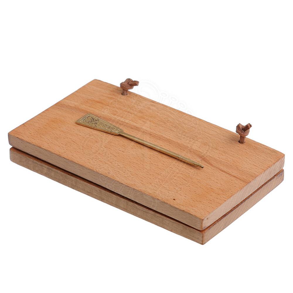 Romeinse Houten Schrijftafel/Wastablet (Diptiek) met Gedecoreerde Messing Stylus
