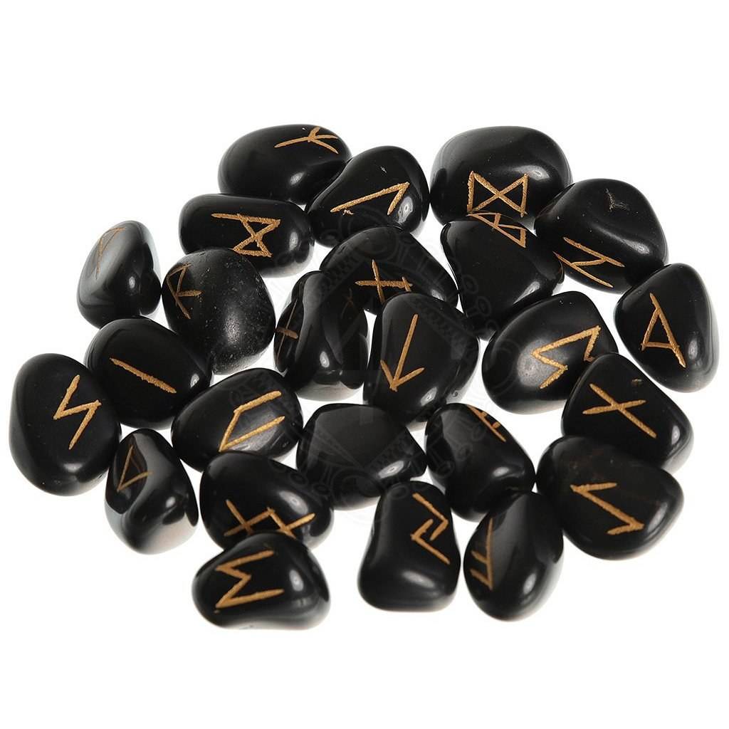 Viking Runenstenen set 25 stuks zwart met Buidel