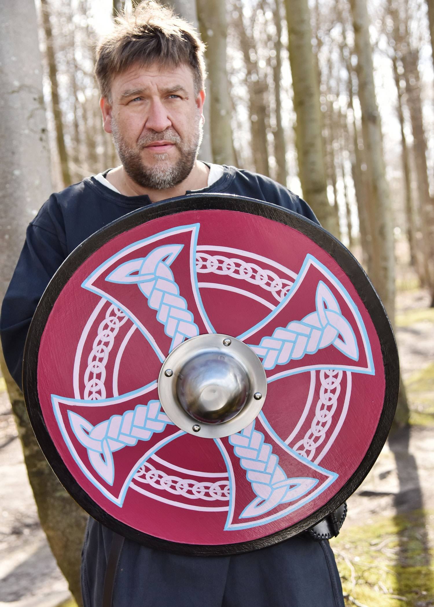 Vikingschild met Keltisch Kruismotief, handbeschilderd, 61 cm, (deco)