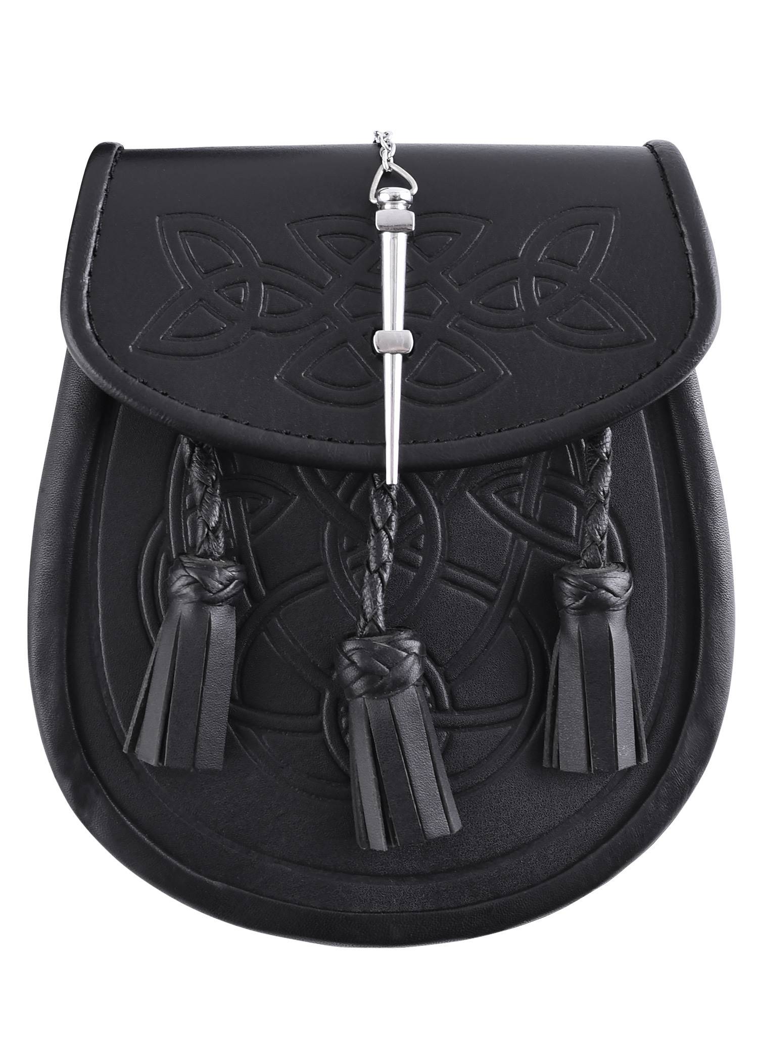 ​Sporran, Kilt-Tas van Leder in Zwart met Draagriem