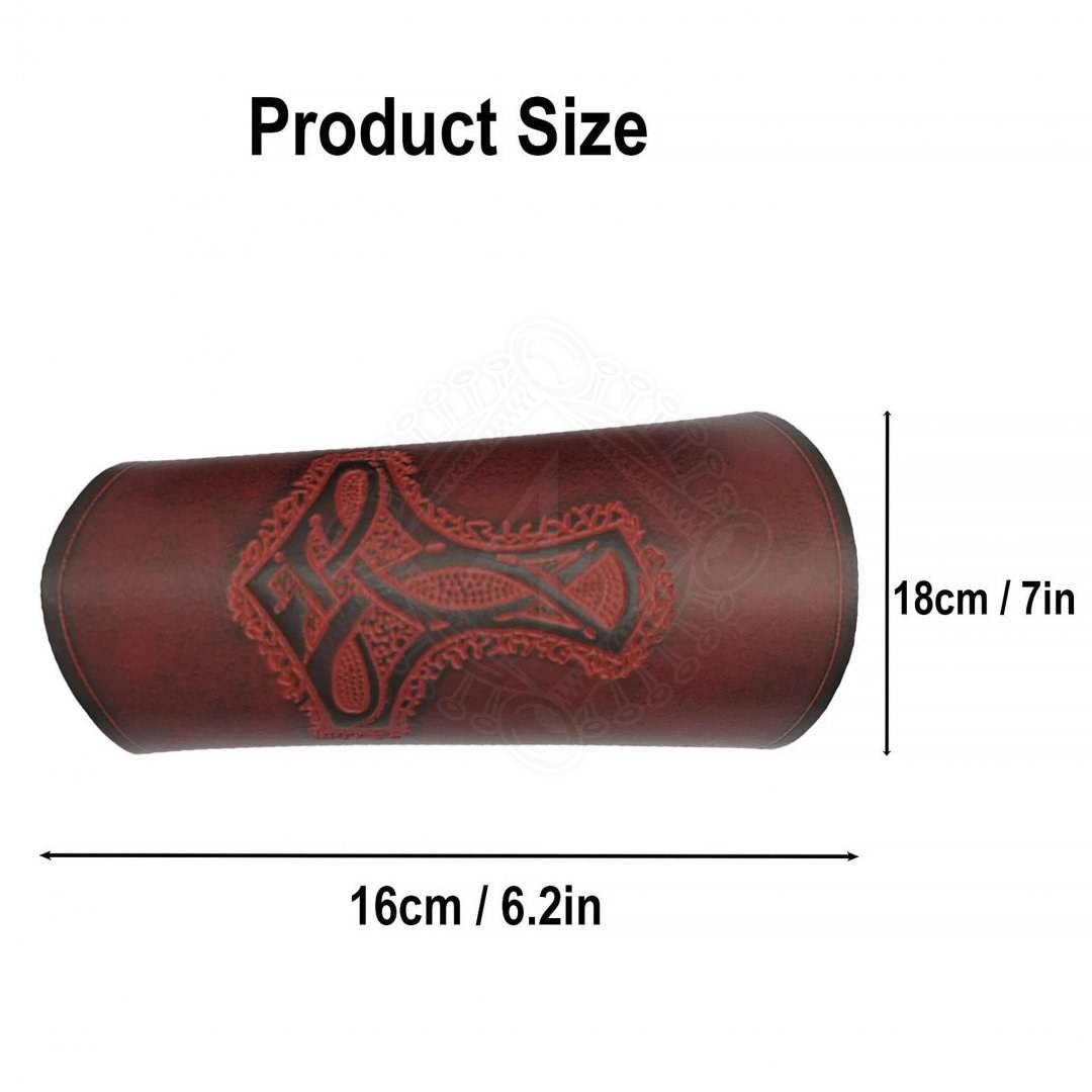 Viking leren armbanden met Thor's hamer in reliëf in bruin