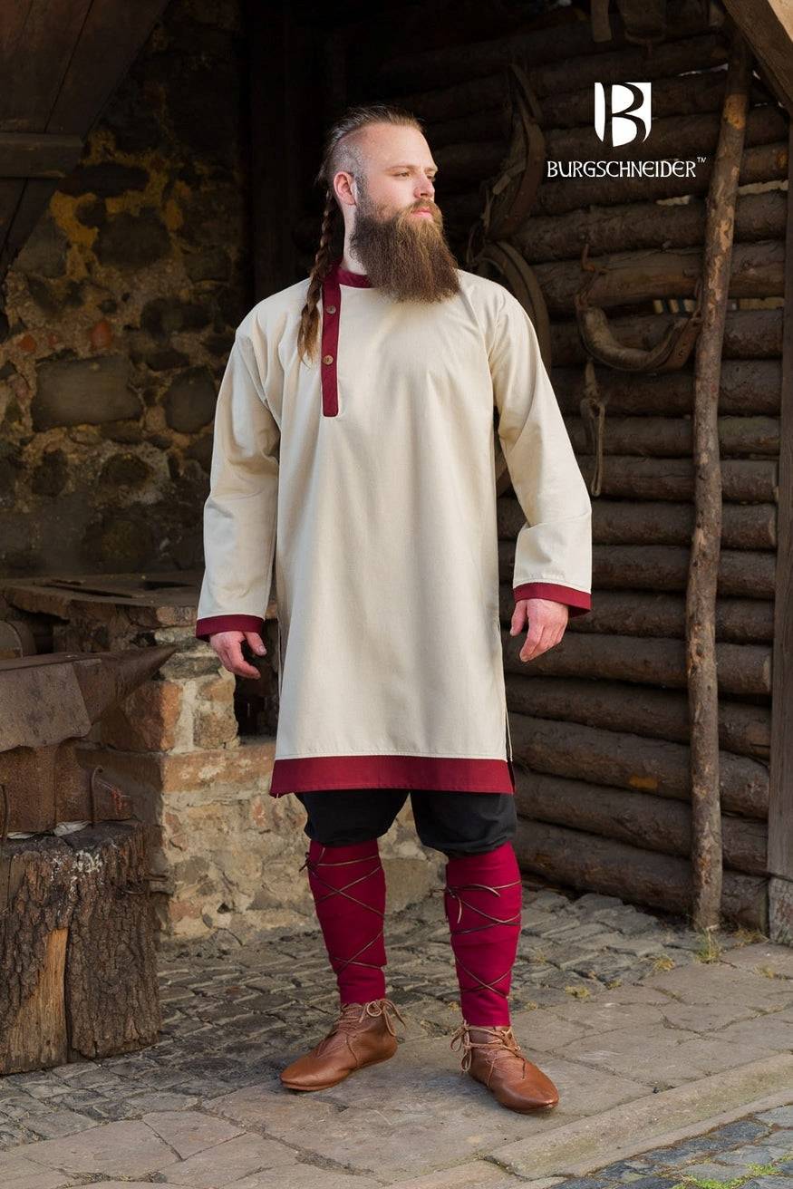 Viking Tuniek, Rus Tuniek Tobiasz in Naturel/Bordeauxrood