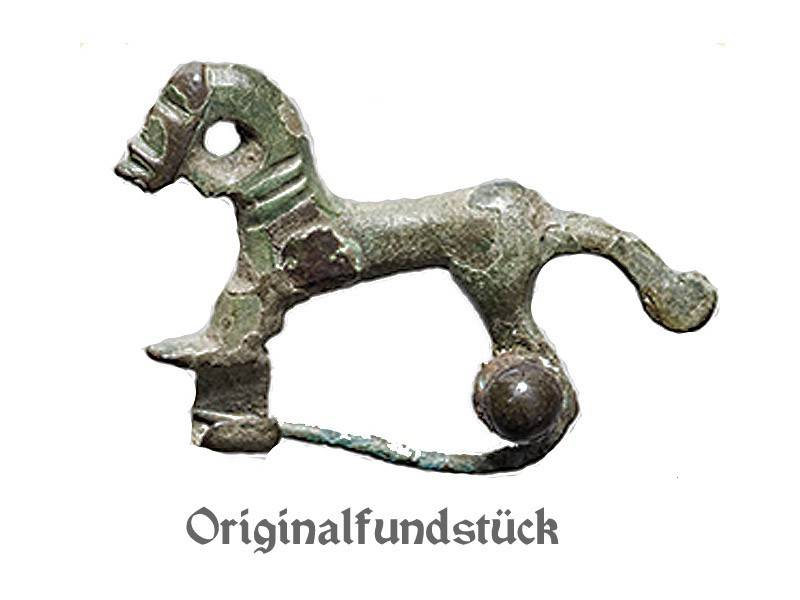 Keltische Paarden Fibula in Brons