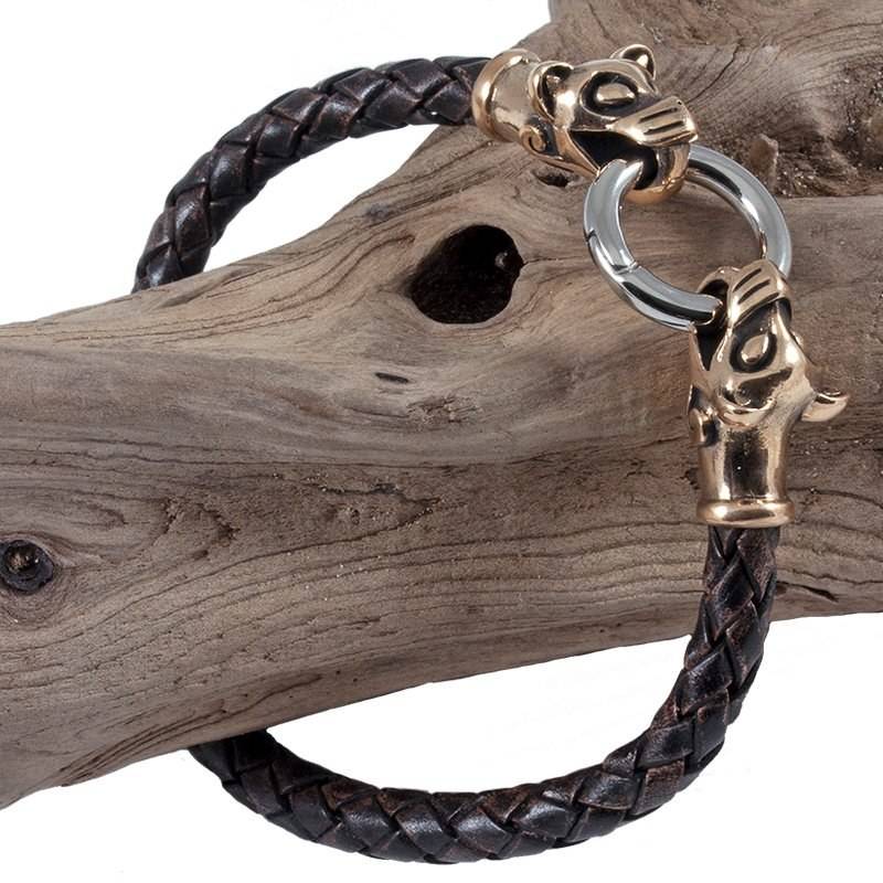 ​Viking Armband met Wolfskop in Brons Klein