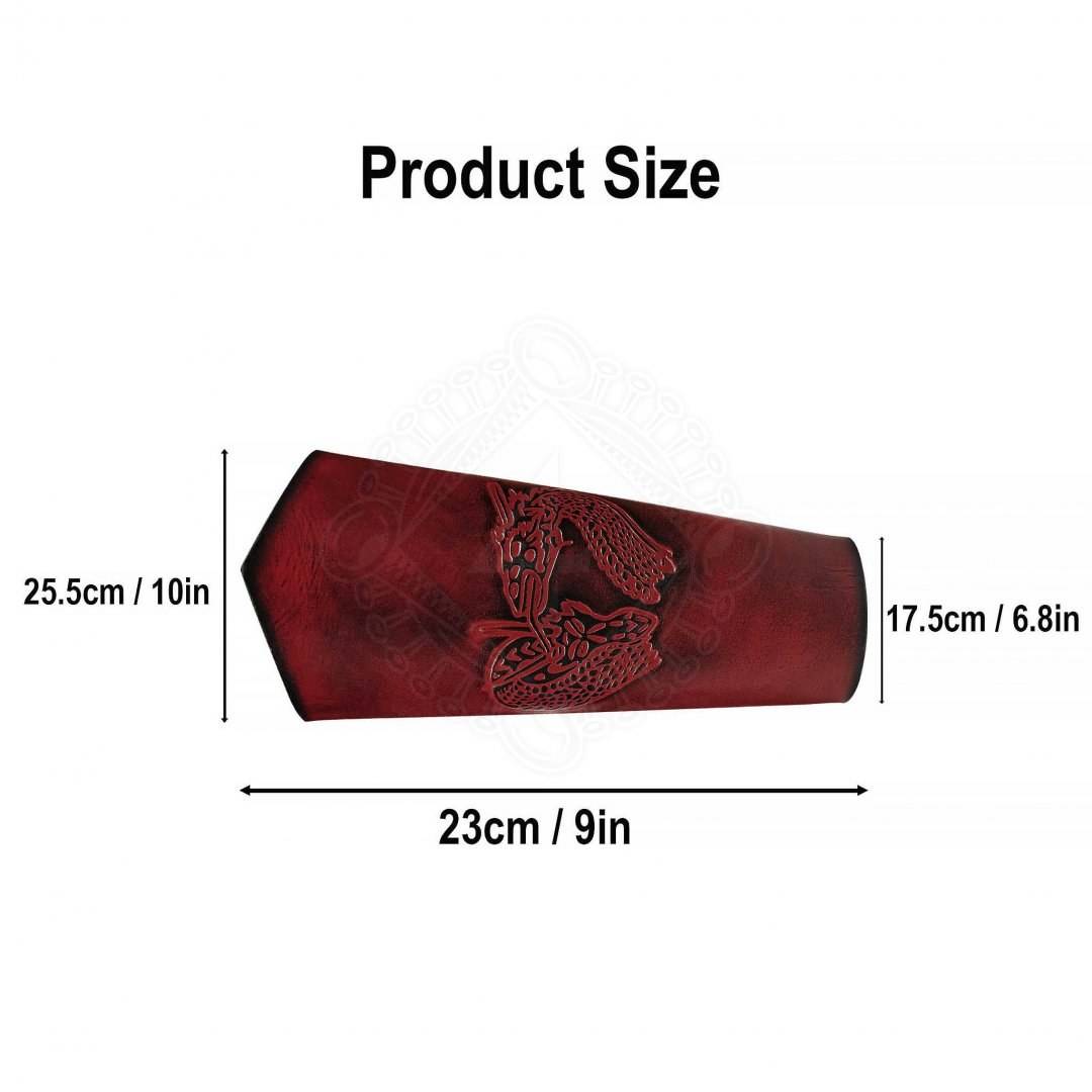 Lange leren armbanden met draken in reliëf in groen, rood of bruin
