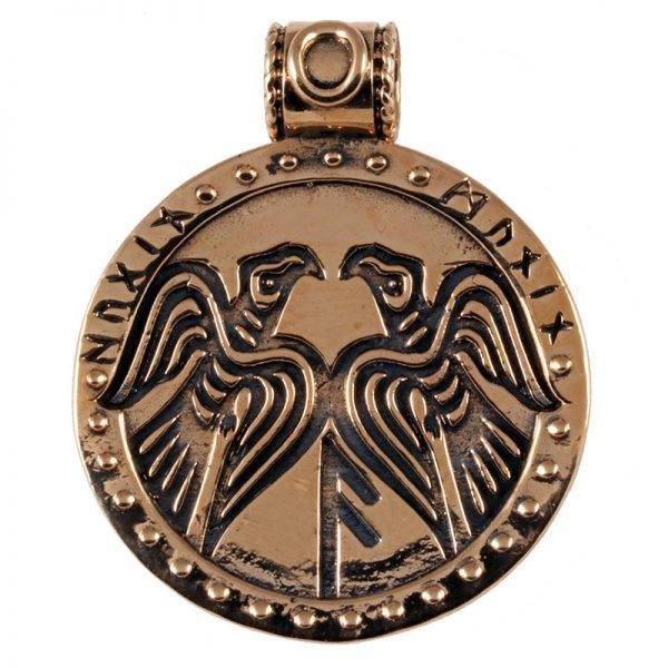Viking Hugin en Mugin Raven Hanger in Brons