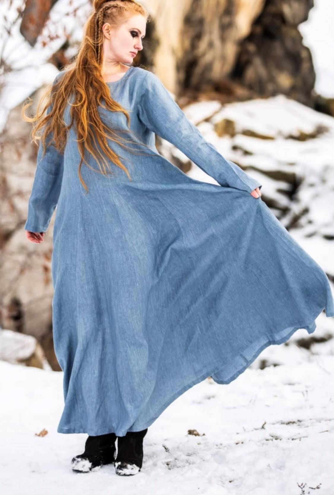 Vikingjurk in 100% linnen​, en Duifblauw