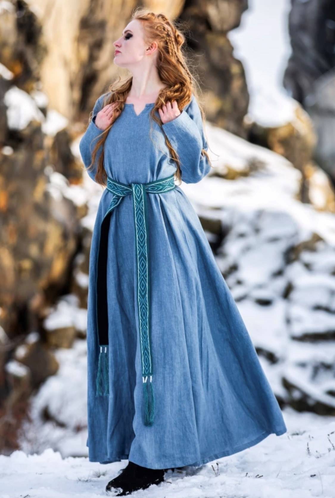 Vikingjurk in 100% linnen​, en Duifblauw