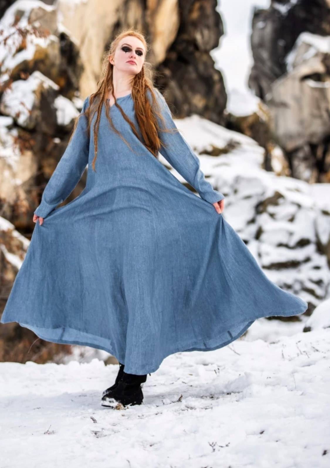 Vikingjurk in 100% linnen​, en Duifblauw