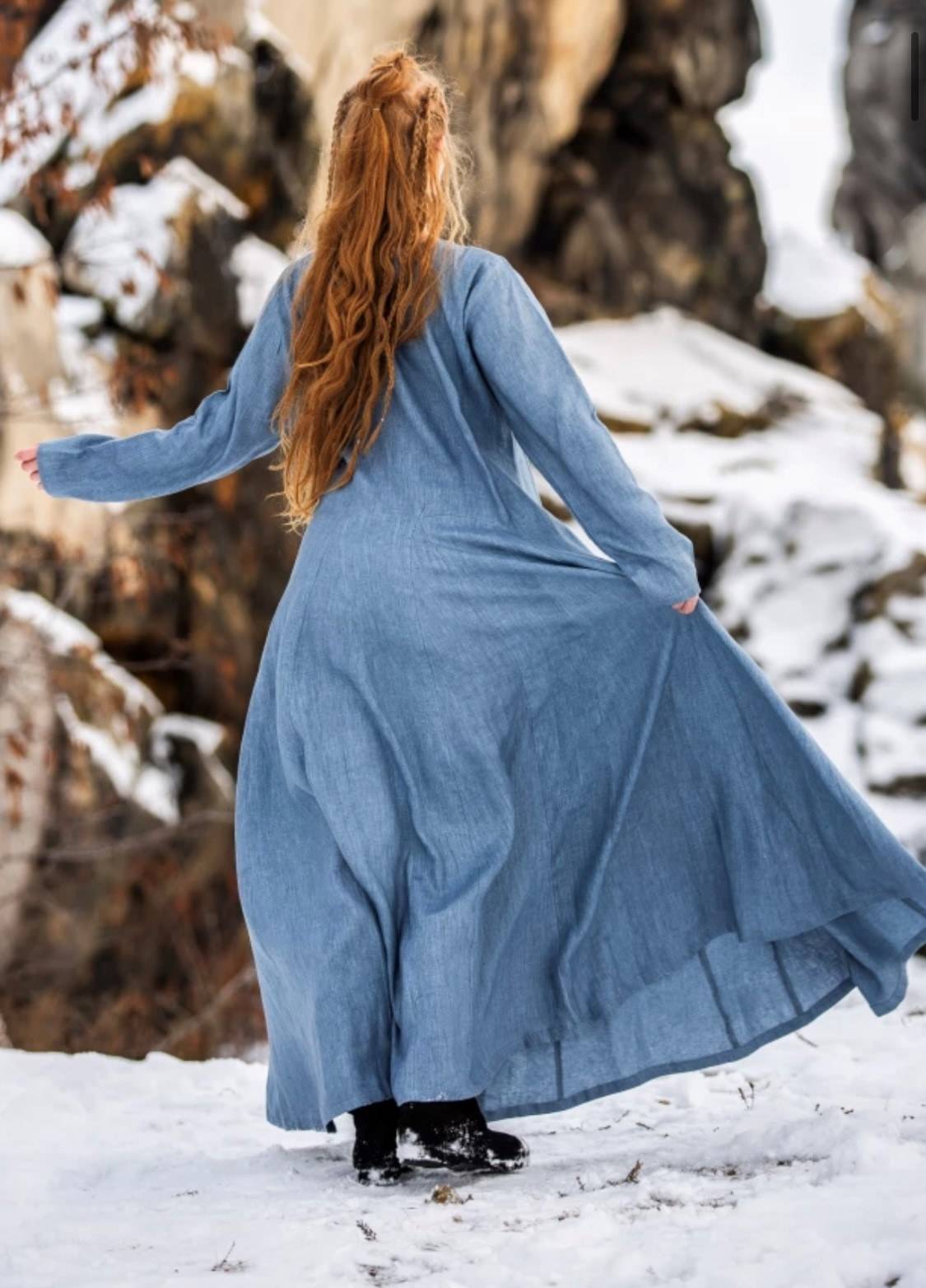 Vikingjurk in 100% linnen​, en Duifblauw