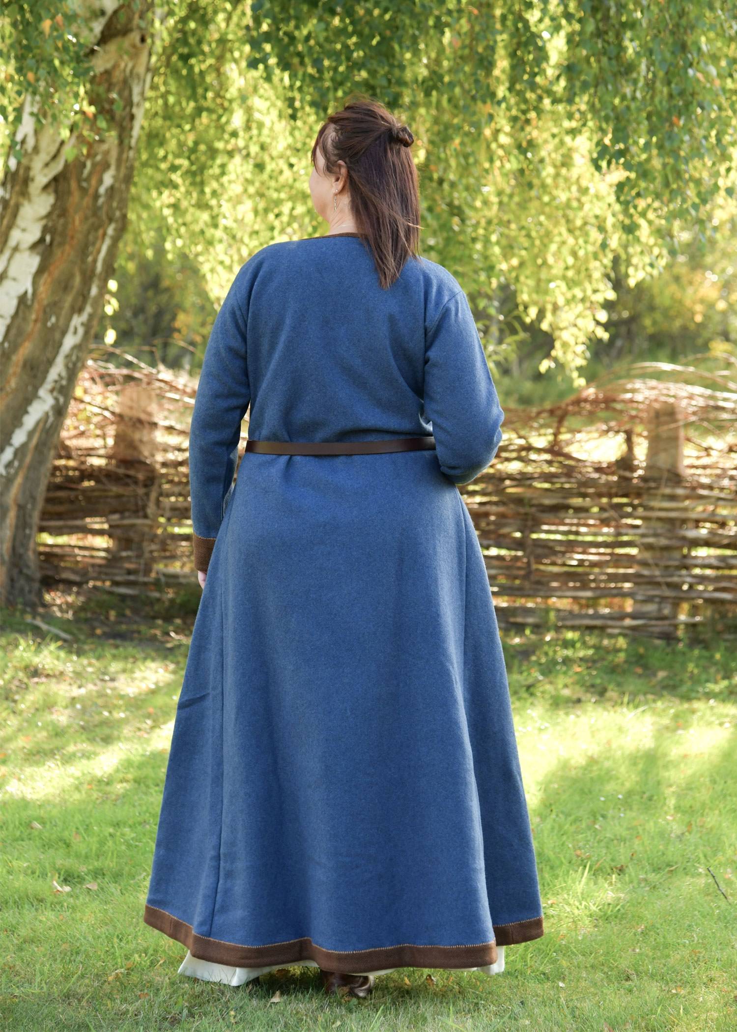 Vikingjurk Lagertha - Gevilte Wolmix, blauw gemêleerd – Zware middeleeuwse wollen jurk