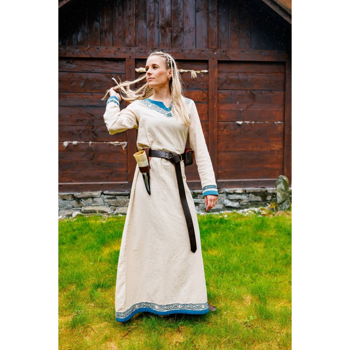 Wikinger Kleid "Lagertha" in Natur/Blau