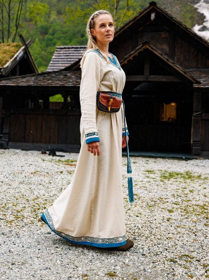 Wikinger Kleid "Lagertha" in Natur/Blau