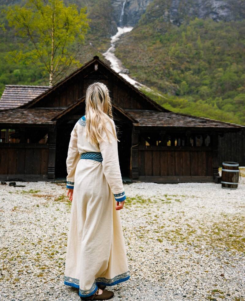 Wikinger Kleid "Lagertha" in Natur/Blau