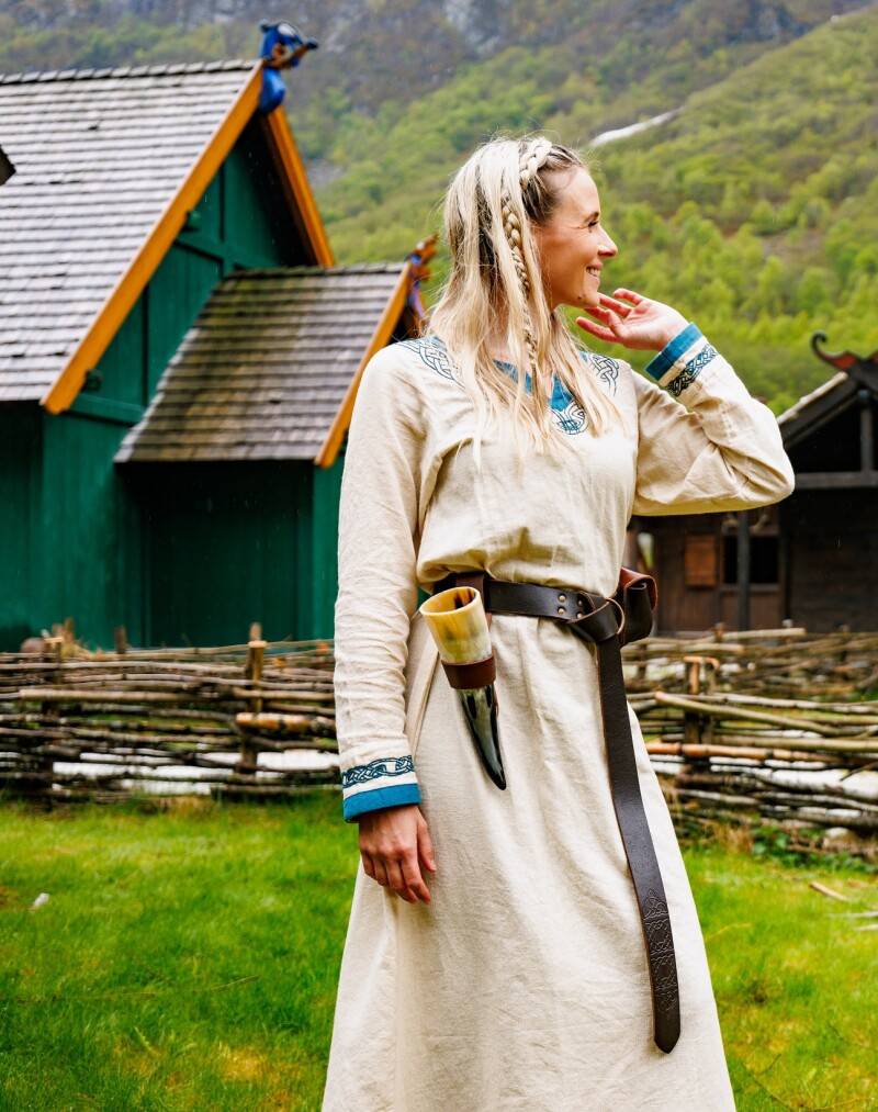Wikinger Kleid "Lagertha" in Natur/Blau