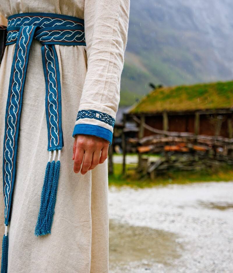 Wikinger Kleid "Lagertha" in Natur/Blau