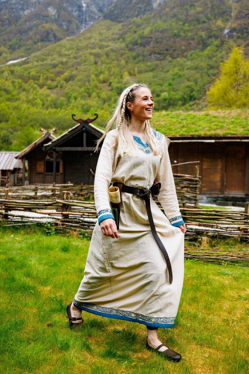 Wikinger Kleid "Lagertha" in Natur/Blau