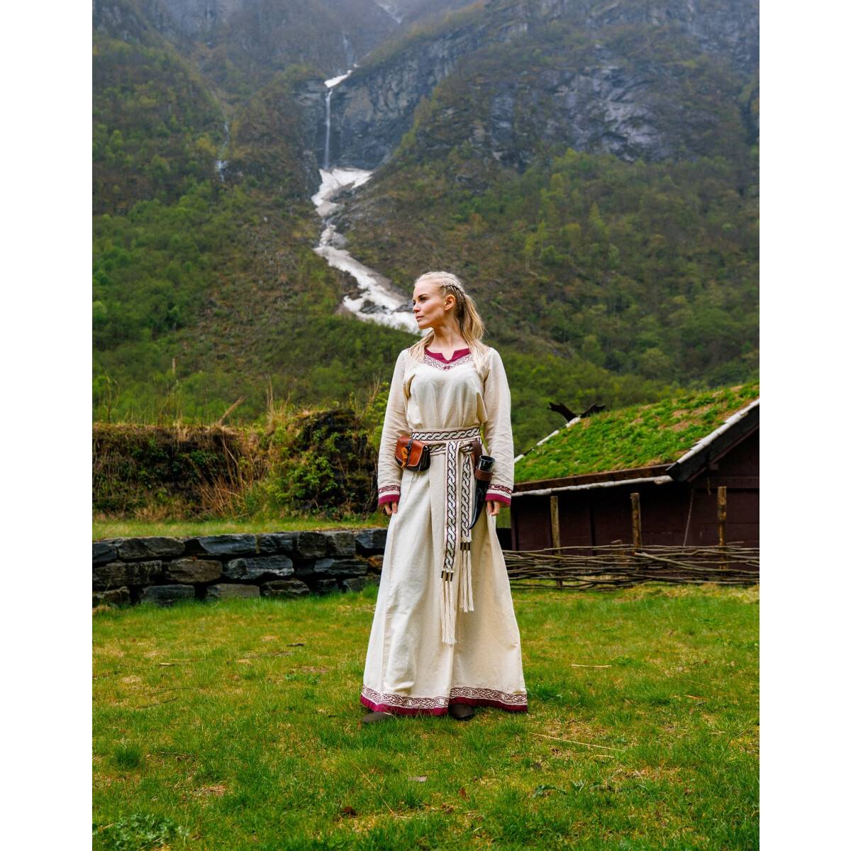 Wikinger Kleid "Lagertha" in Natur/Rot