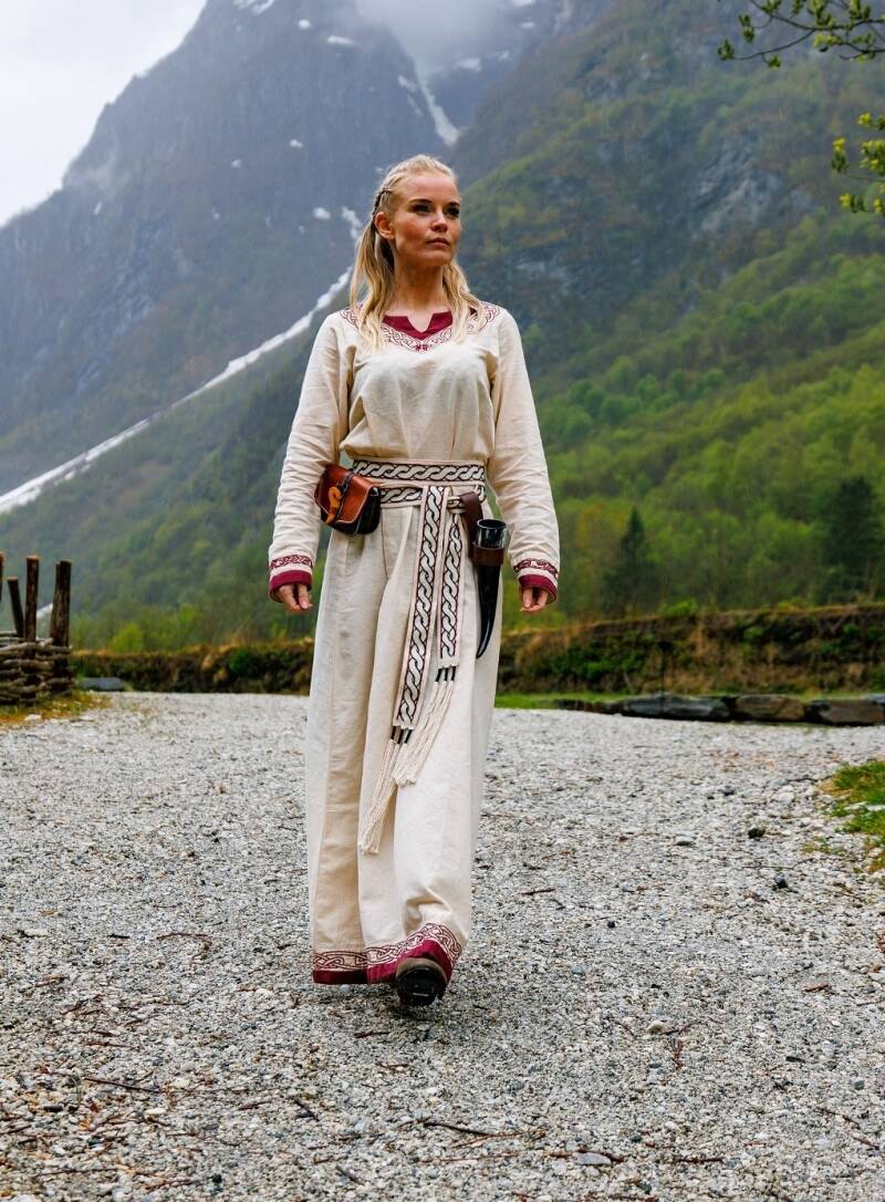 Wikinger Kleid "Lagertha" in Natur/Rot
