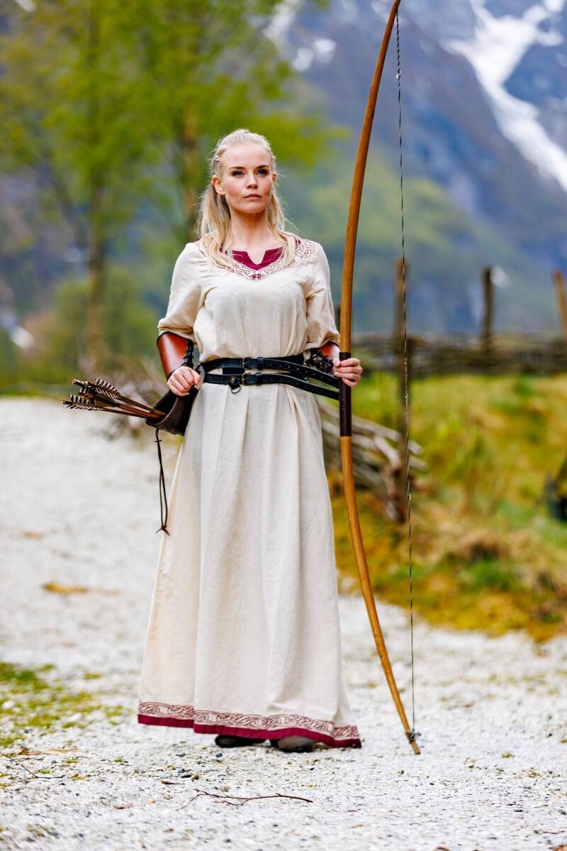 Wikinger Kleid "Lagertha" in Natur/Rot