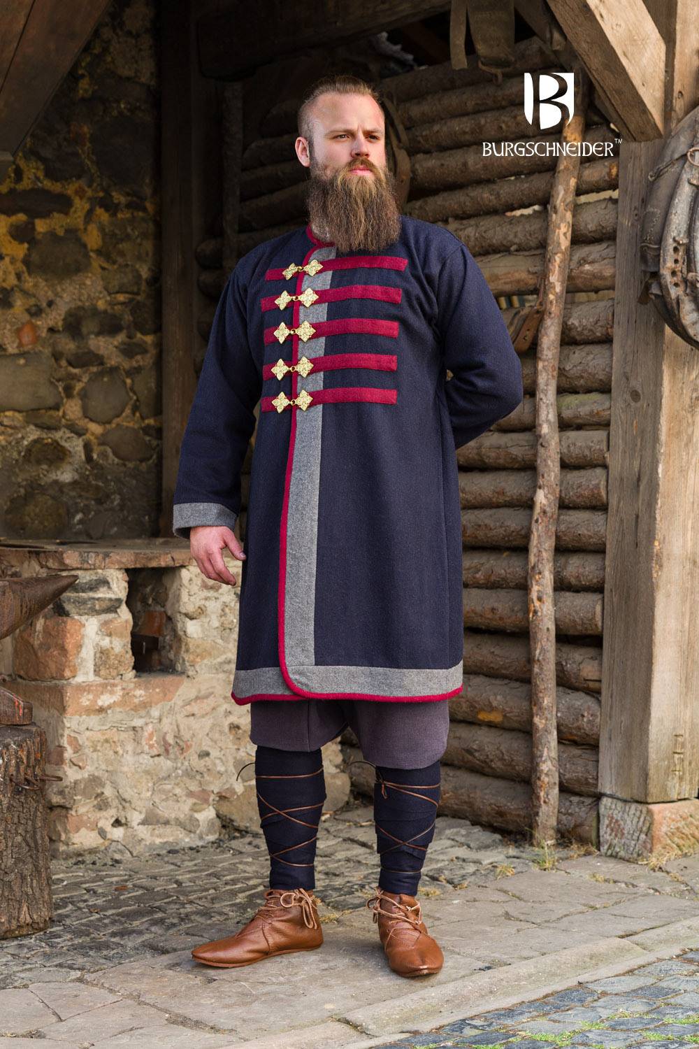 Rus Viking Kaftan/Mantel Kosma Blauw/donkergrijs/rood